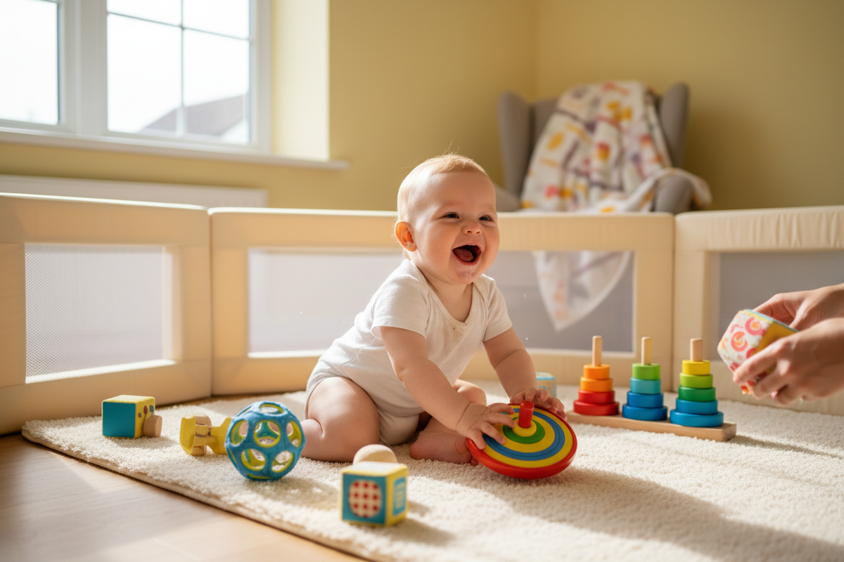 Bébé jouant avec des jouets colorés